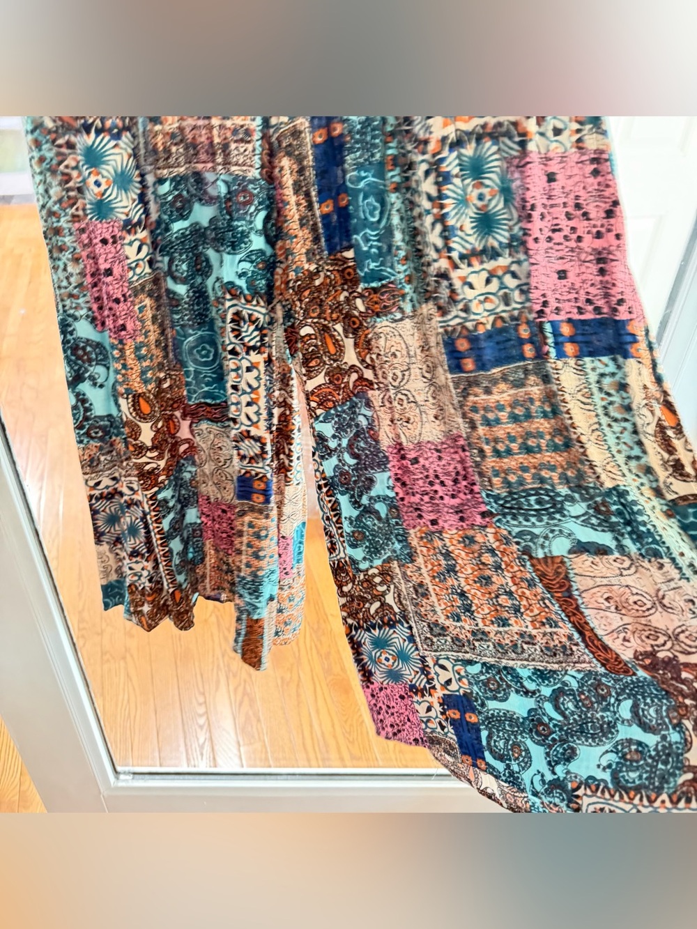 Umgee Boho Patchwork Mixed Print Wide Leg Palazzo Pants Sz. Medium